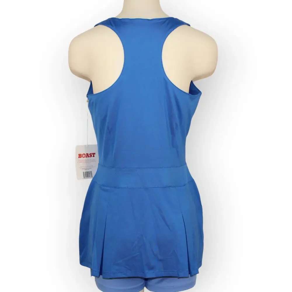 BOAST USA Women Pleated Long Tank Large Royal Stretch Bra Racerback Leaf Logo - Picture 4 of 6